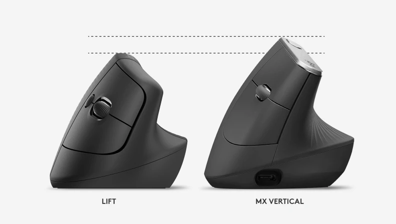 Comparação visual entre Logitech Lift Vertical e MX Vertical