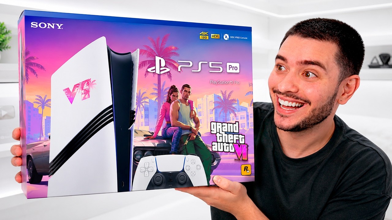 Flakes Power com a caixa do PlayStation 5 Pro edição Grand Theft Auto VI